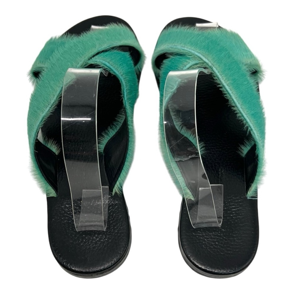 Avec Moderation St. Tropez Ponyhair Emerald Crossover Slide Sandals Women’s 39.5 - Picture 8 of 12